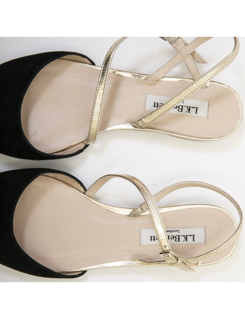 Sandales T 37 L K BENNET veau veau noir et dorées