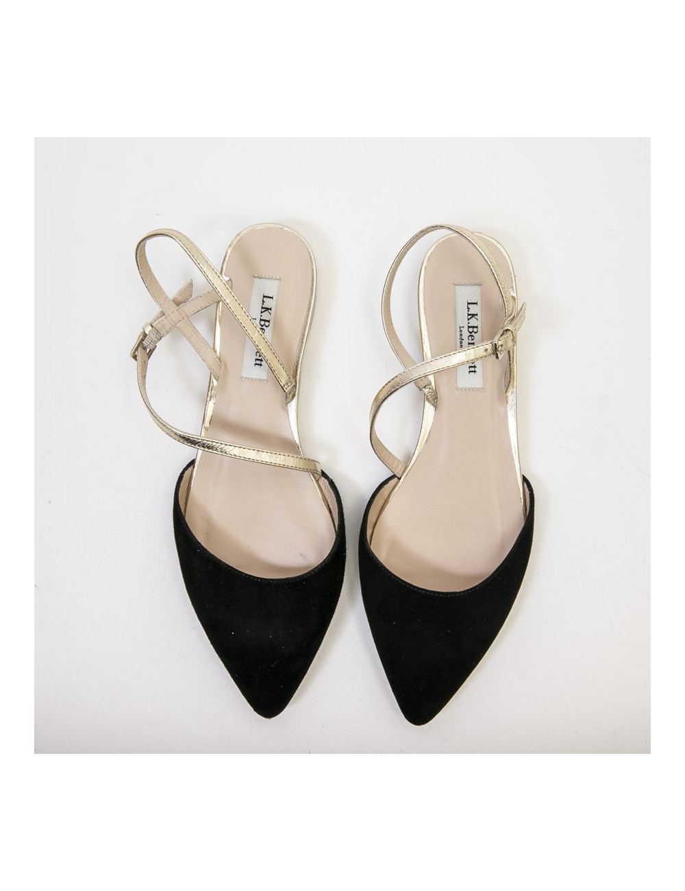 Sandales T 37 L K BENNET veau velours noir et dorées