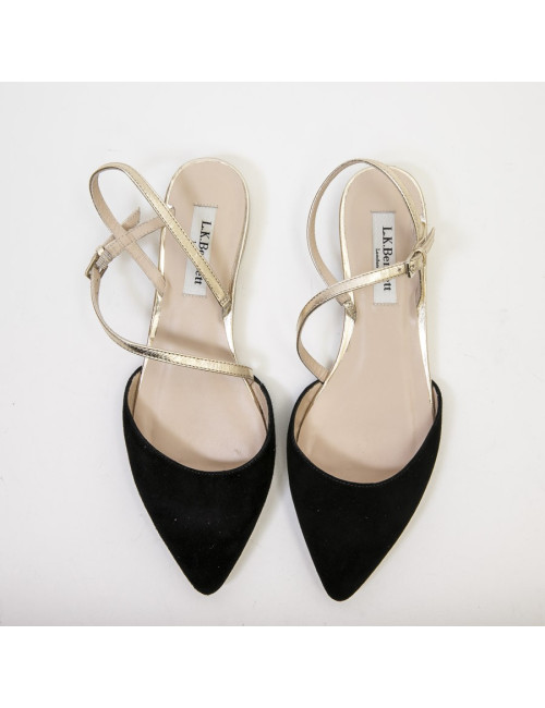 Sandales T 37 L K BENNET veau velours noir et dorées