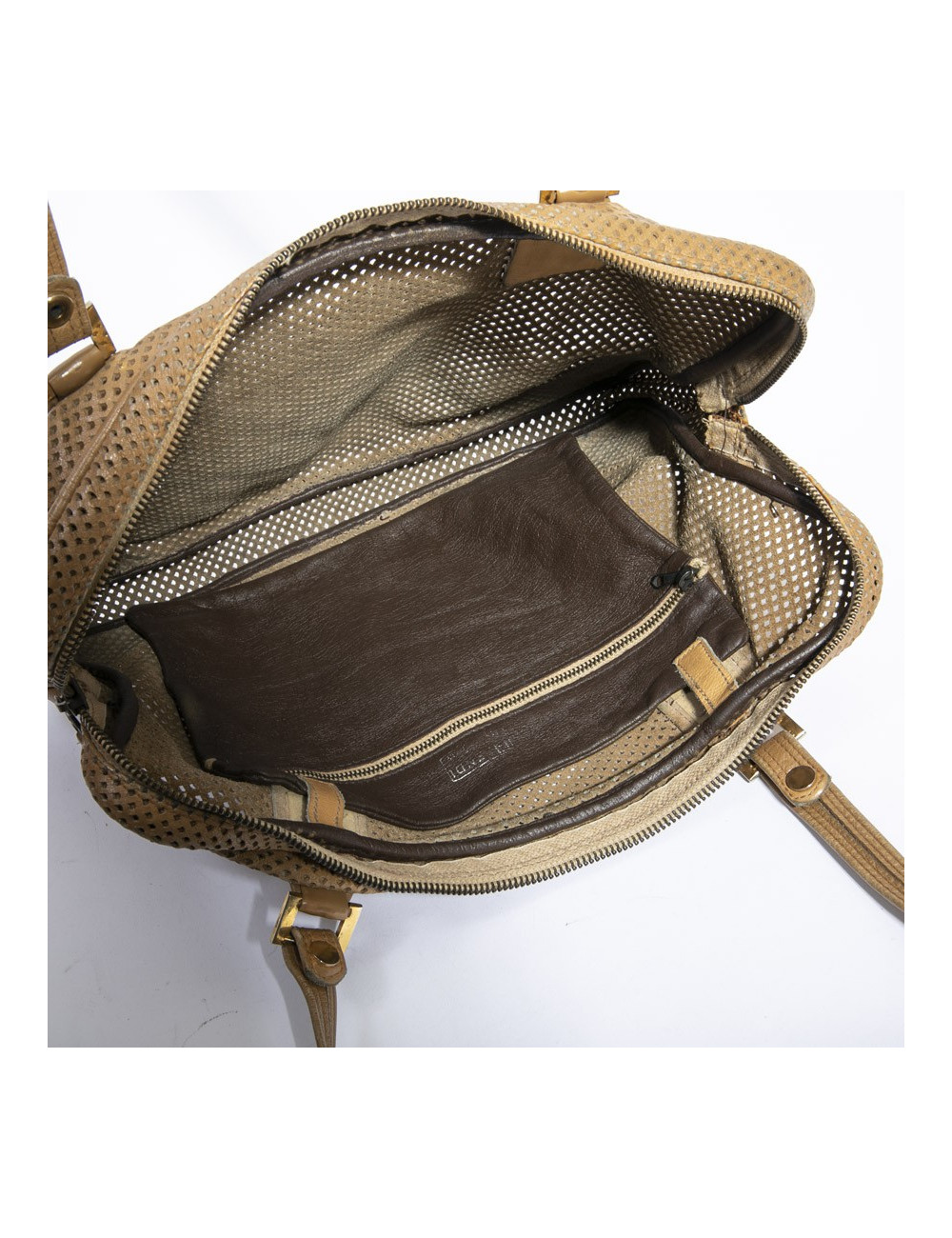 Sac FENDI cuir perforé beige Vintage