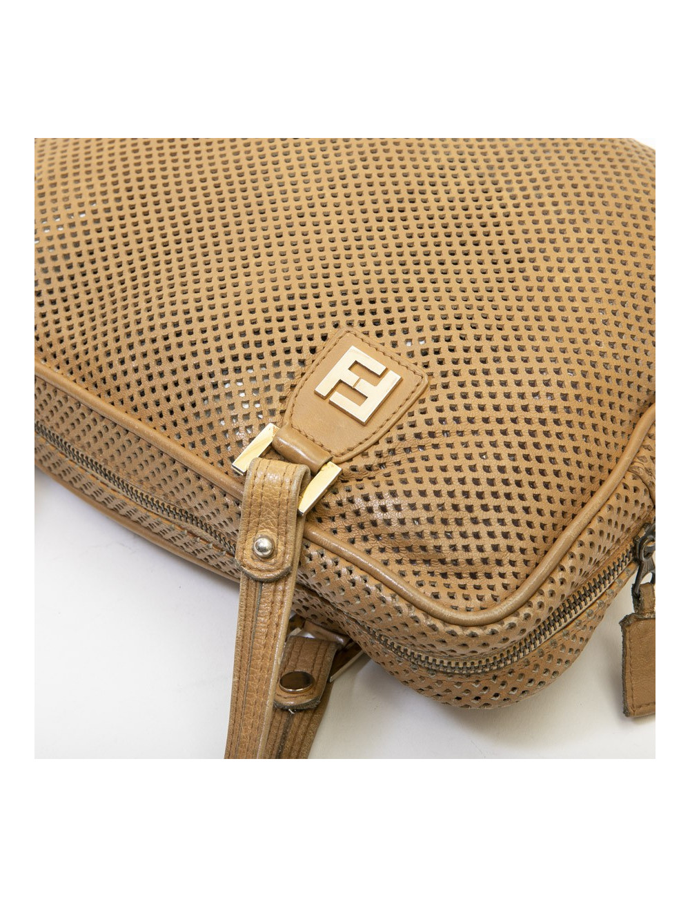 Sac FENDI cuir perforé beige Vintage
