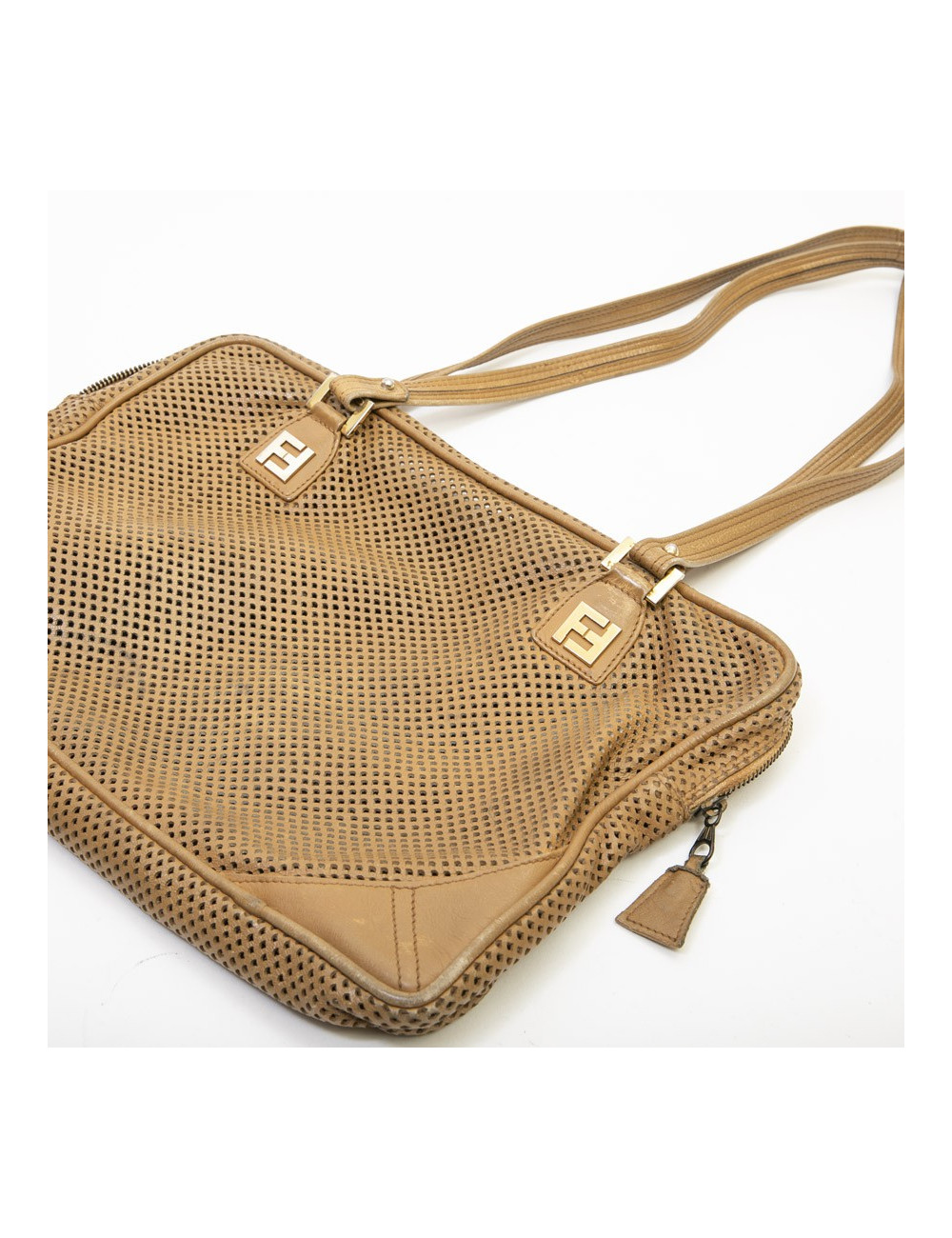 Sac FENDI cuir perforé beige Vintage