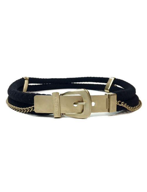 CHANEL belt in black rope and gilt metal