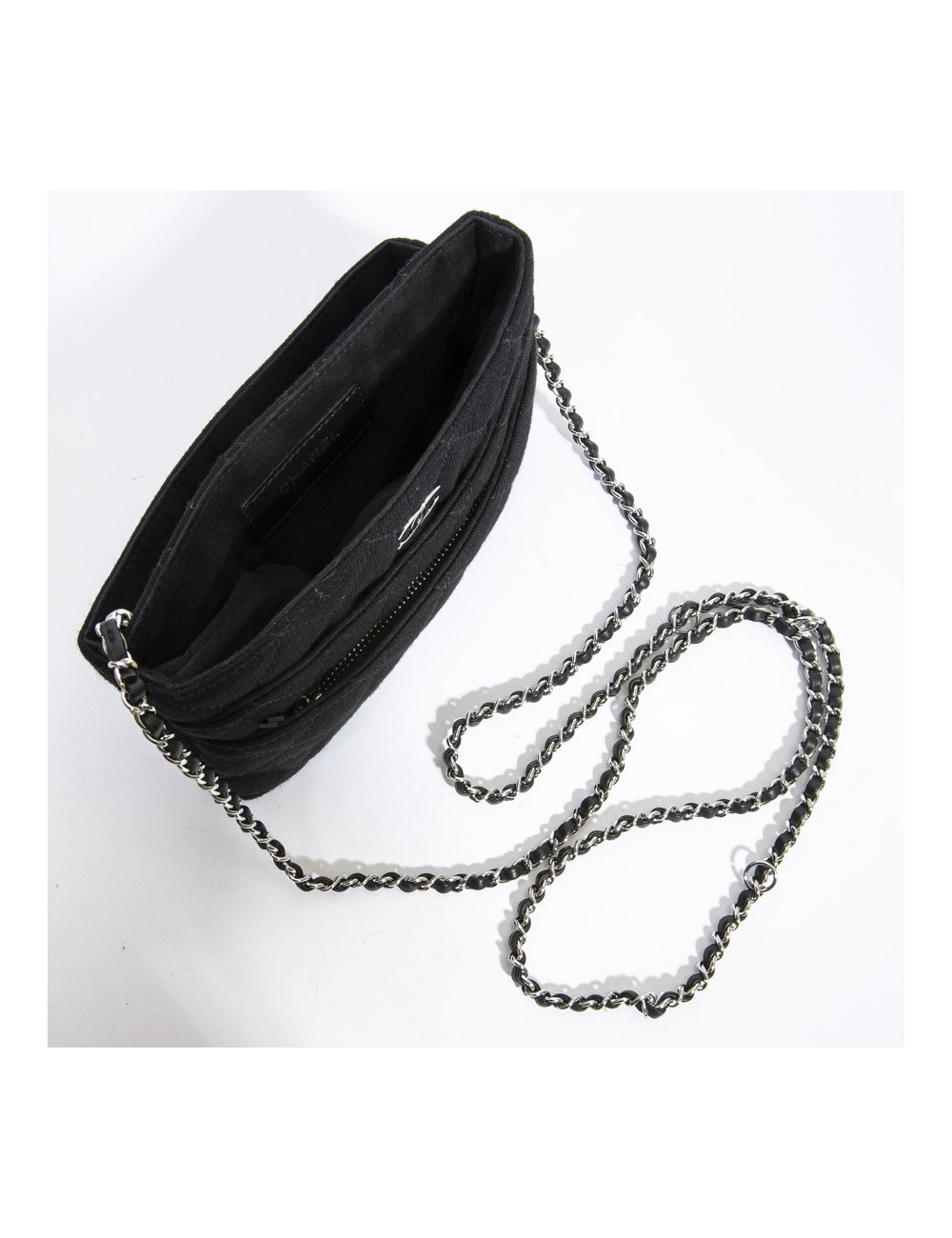 Pochette CHANEL jersey chaine argent
