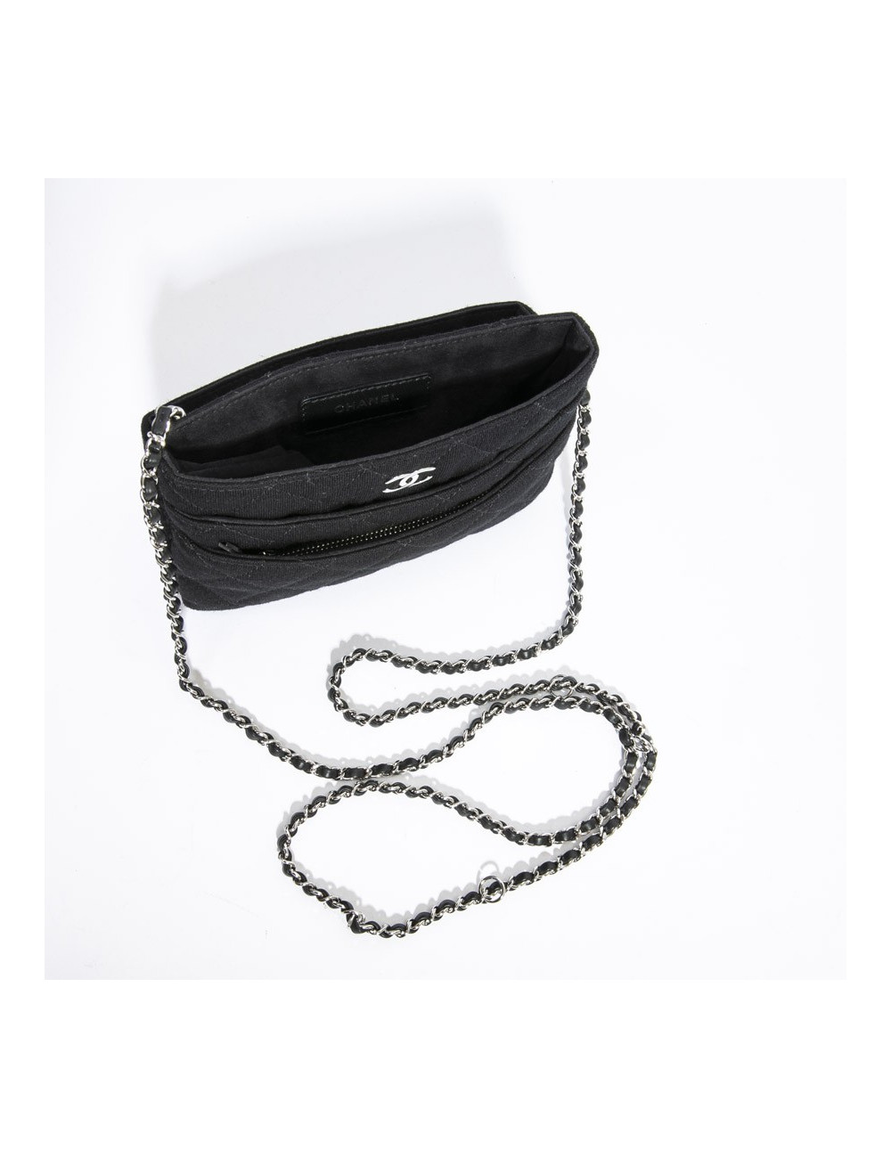Pochette CHANEL jersey chaine argent