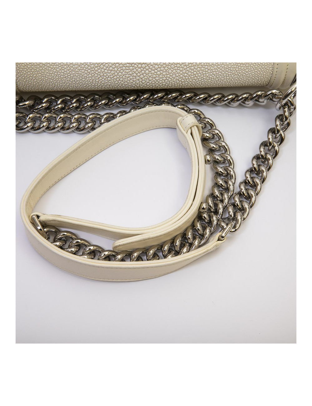 CHANEL boy bag in ecru galuchat