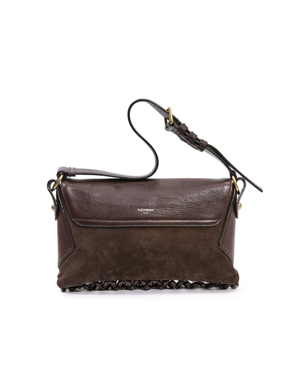 YSL SAINT LAURENT vintage bag in brown leather, velvelt calfskin and beads