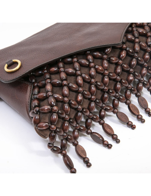 YSL SAINT LAURENT vintage bag in brown leather, velvelt calfskin and beads