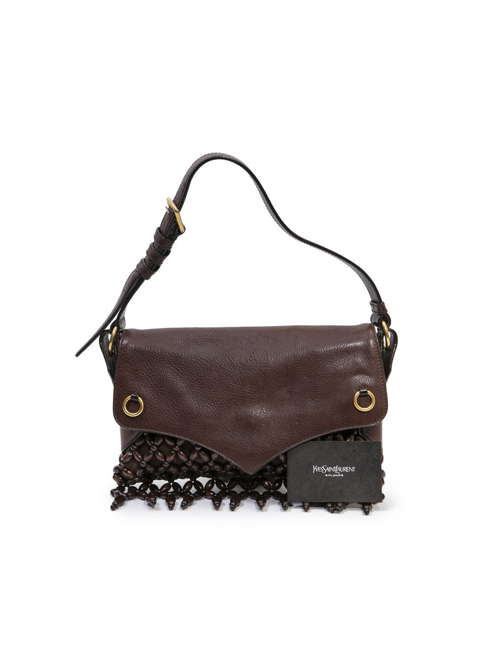 YSL SAINT LAURENT vintage bag in brown leather, velvelt calfskin and beads