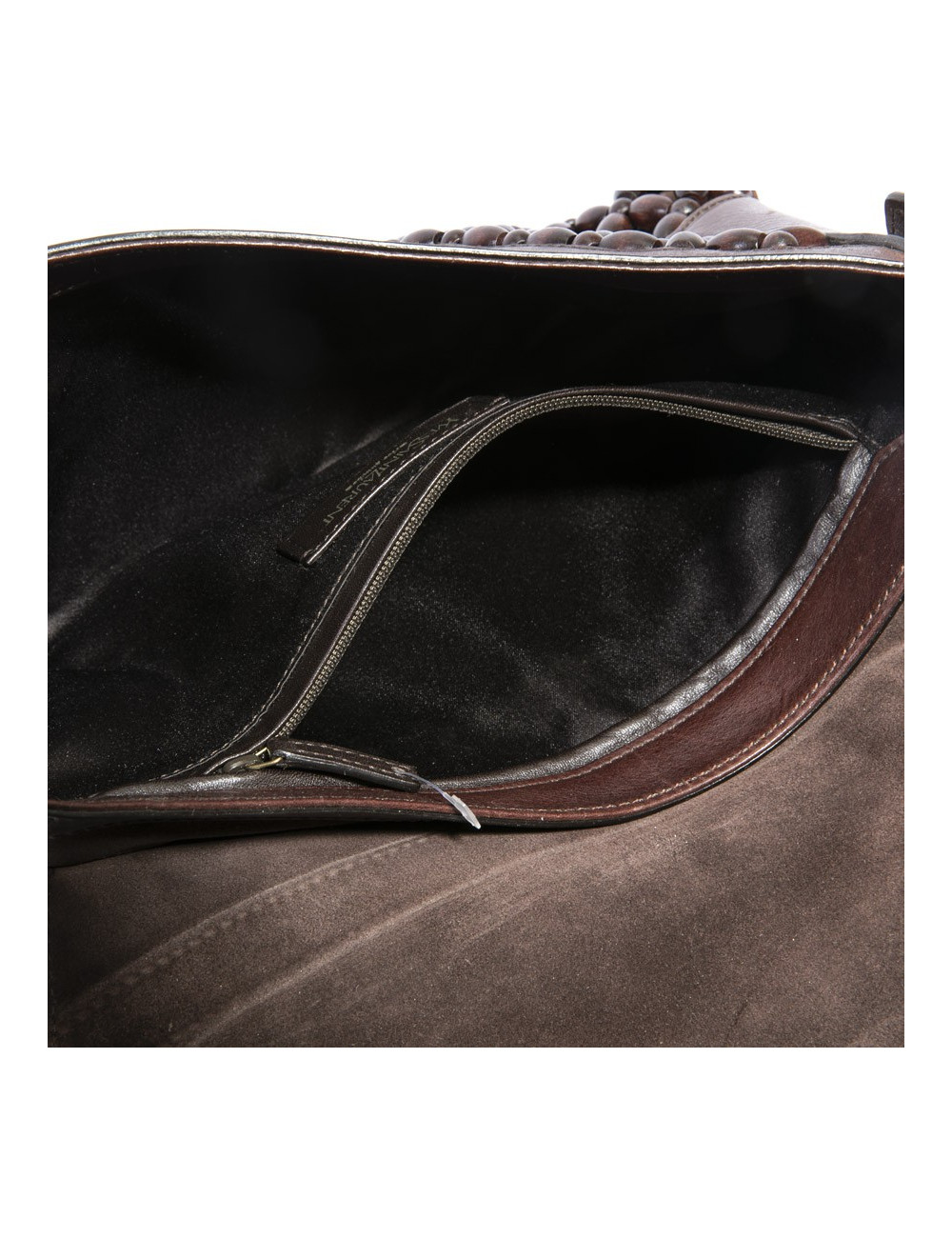 YSL SAINT LAURENT vintage bag in brown leather, velvelt calfskin and beads