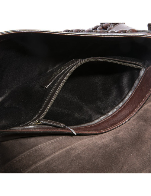 YSL SAINT LAURENT vintage bag in brown leather, velvelt calfskin and beads