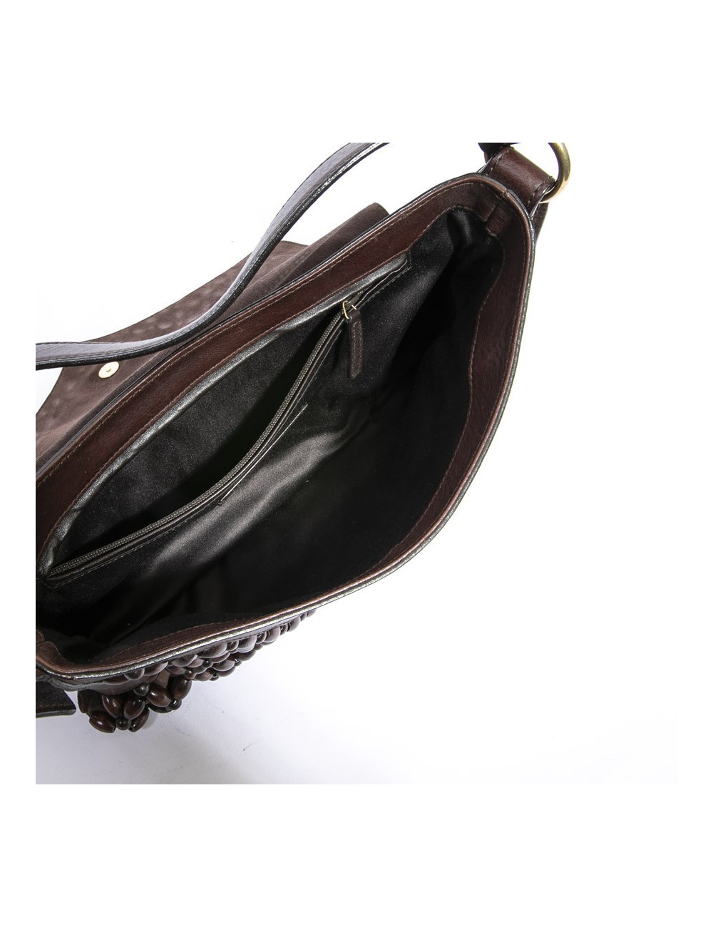 YSL SAINT LAURENT vintage bag in brown leather, velvelt calfskin and beads