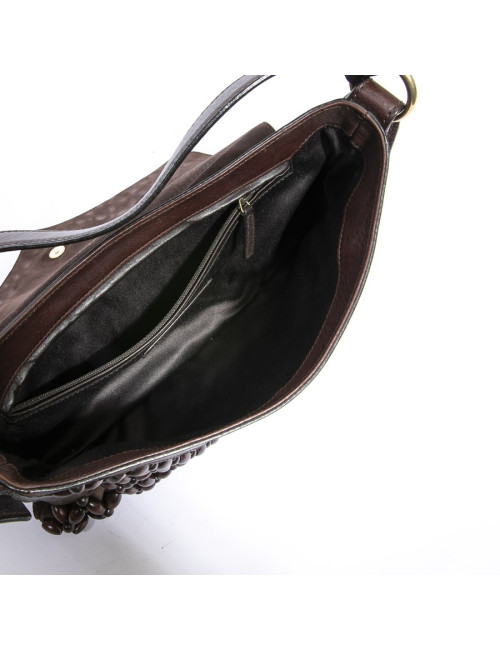 YSL SAINT LAURENT vintage bag in brown leather, velvelt calfskin and beads