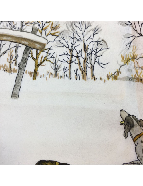 Carré HERMES L'hiver en soie beige