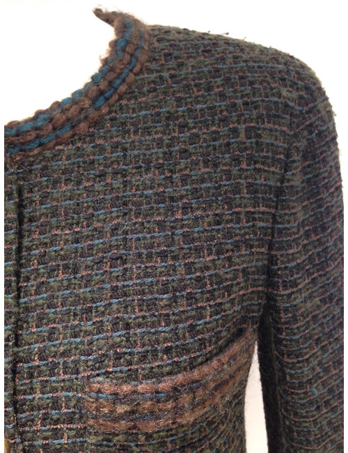 Veste CHANEL en tweed vert foncé et ornements bronze