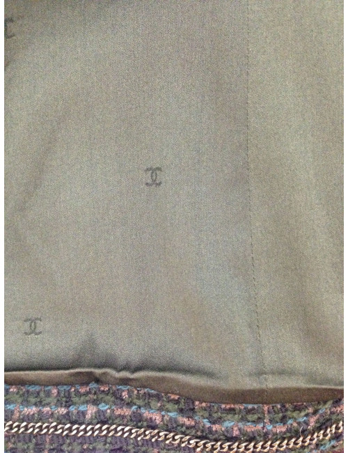 Veste CHANEL en tweed vert foncé et ornements bronze T 40