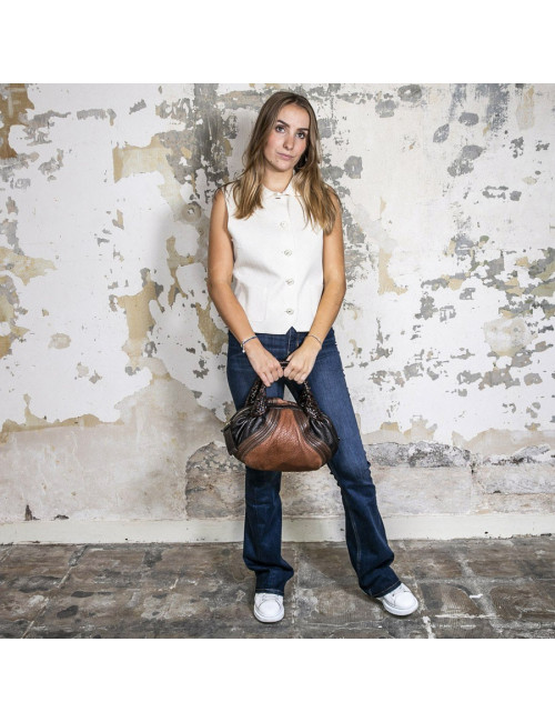 Sac FENDI spy mini cuir grainé marron foncé et camel