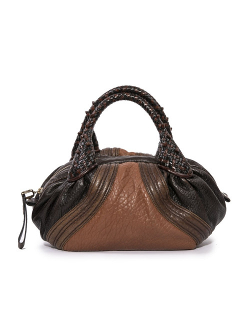 FENDI mini  bag Spy model in light and dark brown leather