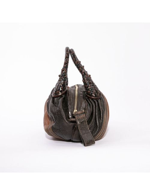 FENDI mini  bag Spy model in light and dark brown leather