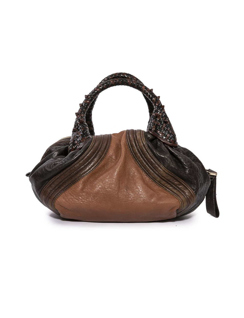 Sac FENDI spy mini cuir grainé marron foncé et camel