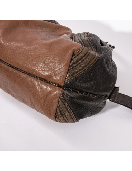 Sac FENDI spy mini cuir grainé marron foncé et camel