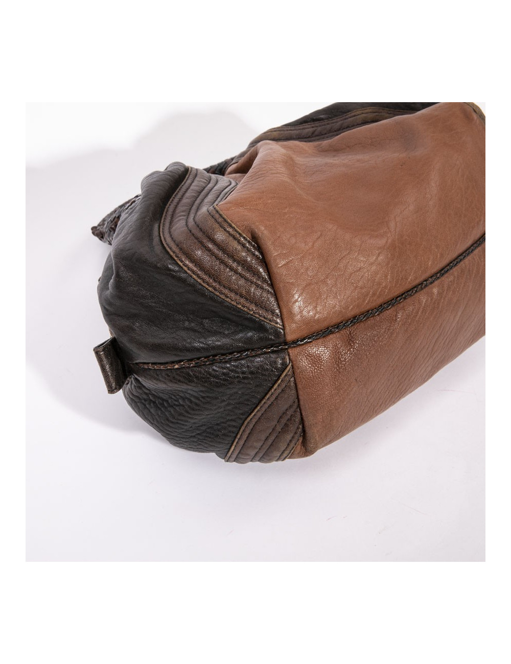 Sac FENDI spy mini cuir grainé marron foncé et camel