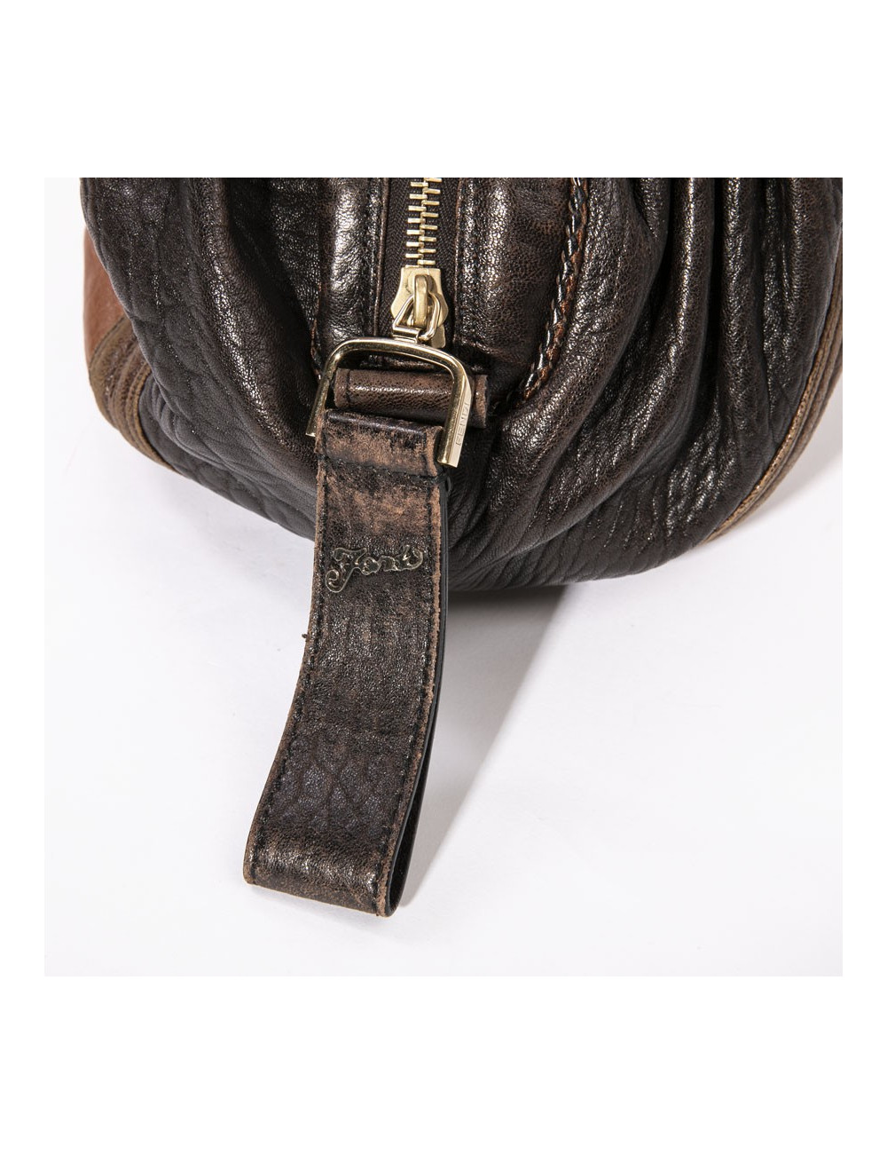 FENDI mini  bag Spy model in light and dark brown leather