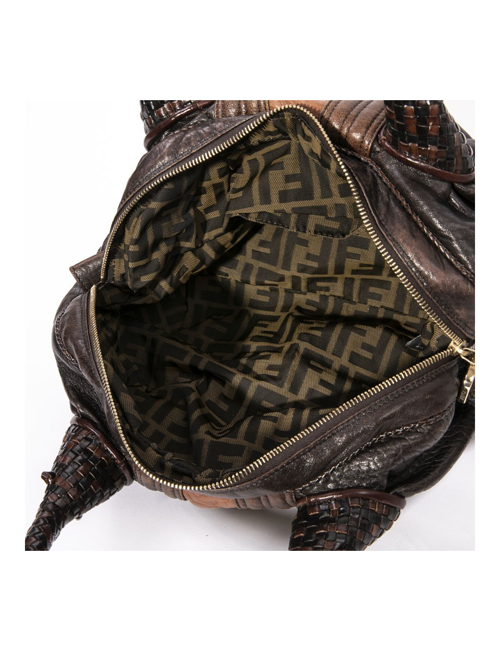 Sac FENDI spy mini cuir grainé marron foncé et camel