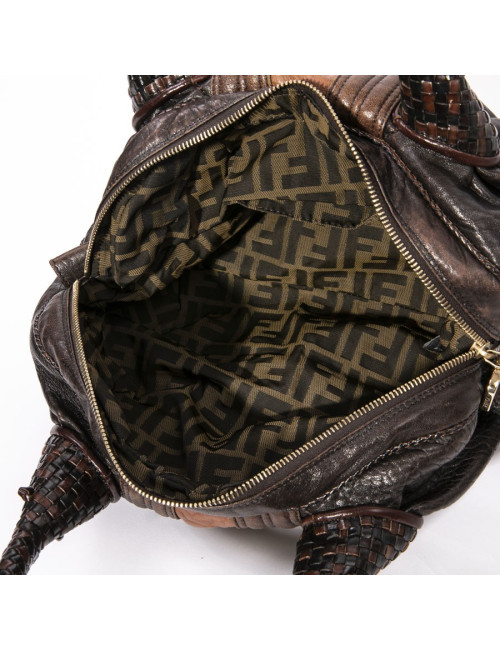 FENDI mini  bag Spy model in light and dark brown leather