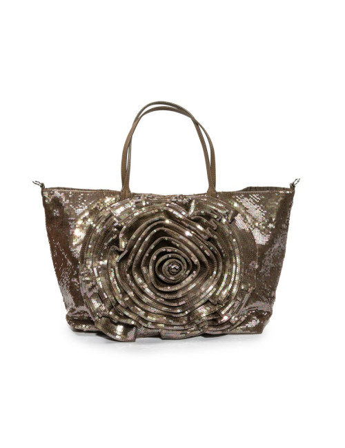 Sac cabas VALENTINO à sequins marron reflets roses
