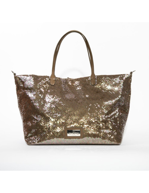 Sac cabas VALENTINO à sequins marron reflets roses