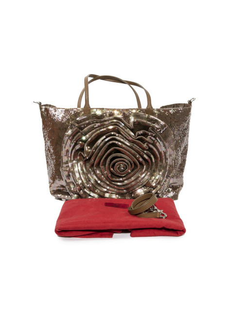 Sac cabas VALENTINO à sequins marron reflets roses