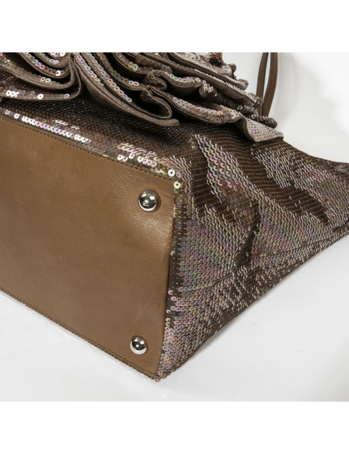 Sac cabas VALENTINO à sequins marron reflets roses