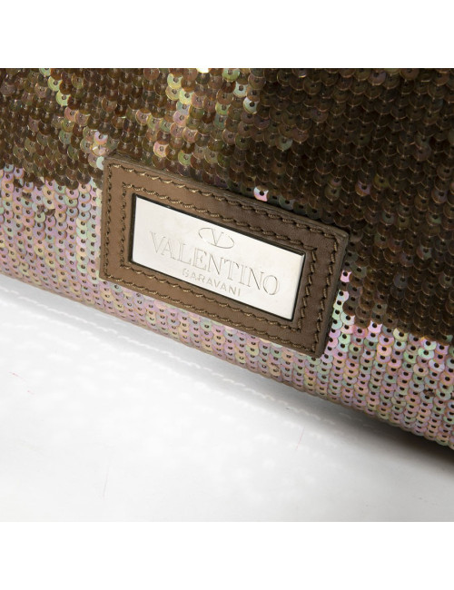Sac cabas VALENTINO à sequins marron reflets roses