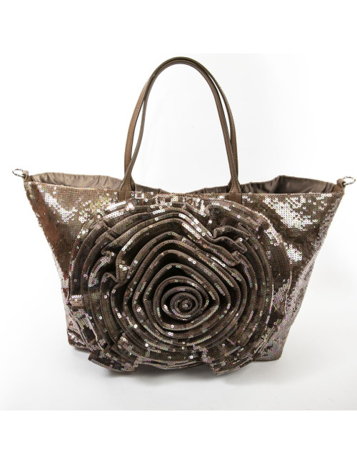 Sac cabas VALENTINO à sequins marron reflets roses