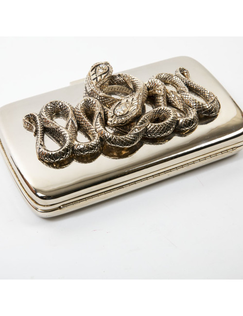 ROBERTO CAVALLI Minaudière in mirror effect gilt metal and snake ornament