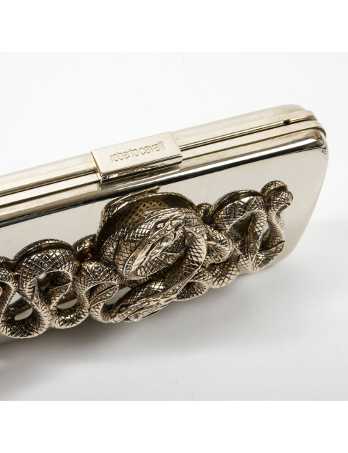 ROBERTO CAVALLI Minaudière in mirror effect gilt metal and snake ornament