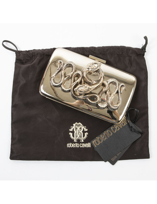 ROBERTO CAVALLI Minaudière in mirror effect gilt metal and snake ornament