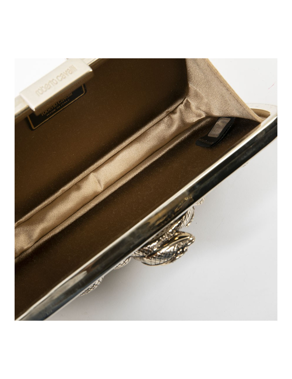 ROBERTO CAVALLI Minaudière in mirror effect gilt metal and snake ornament