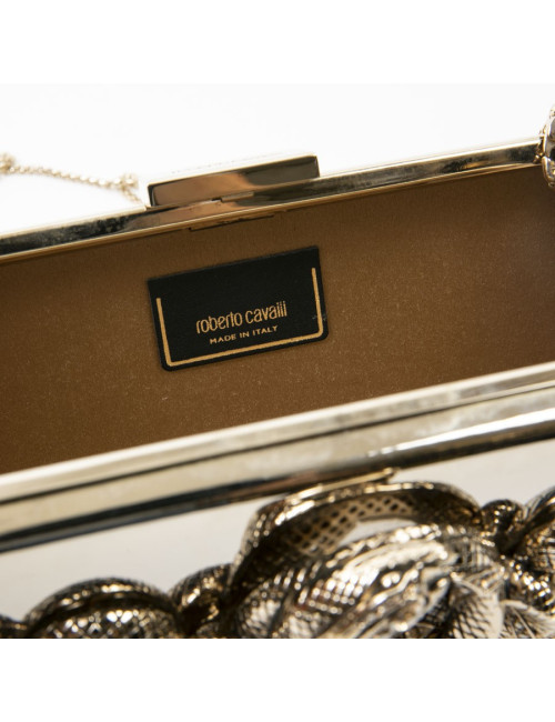 ROBERTO CAVALLI Minaudière in mirror effect gilt metal and snake ornament