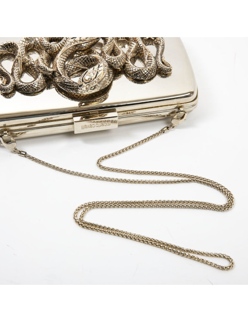 ROBERTO CAVALLI Minaudière in mirror effect gilt metal and snake ornament
