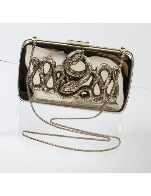 ROBERTO CAVALLI Minaudière in mirror effect gilt metal and snake ornament
