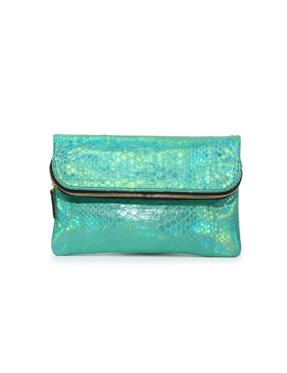 Zagliani clutch in shiny turquoise python