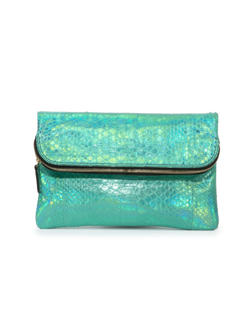 Zagliani clutch in shiny turquoise python