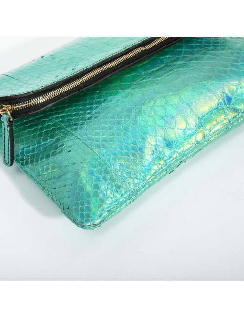 Zagliani clutch in shiny turquoise python