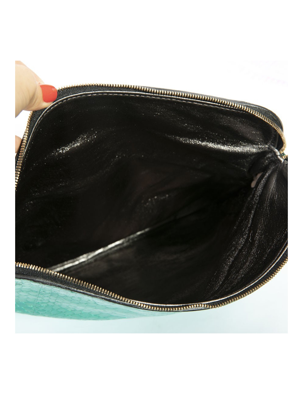 Zagliani clutch in shiny turquoise python