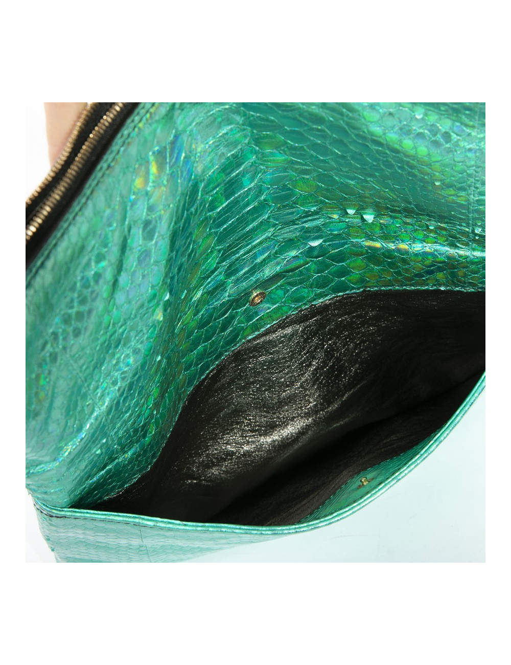Zagliani clutch in shiny turquoise python