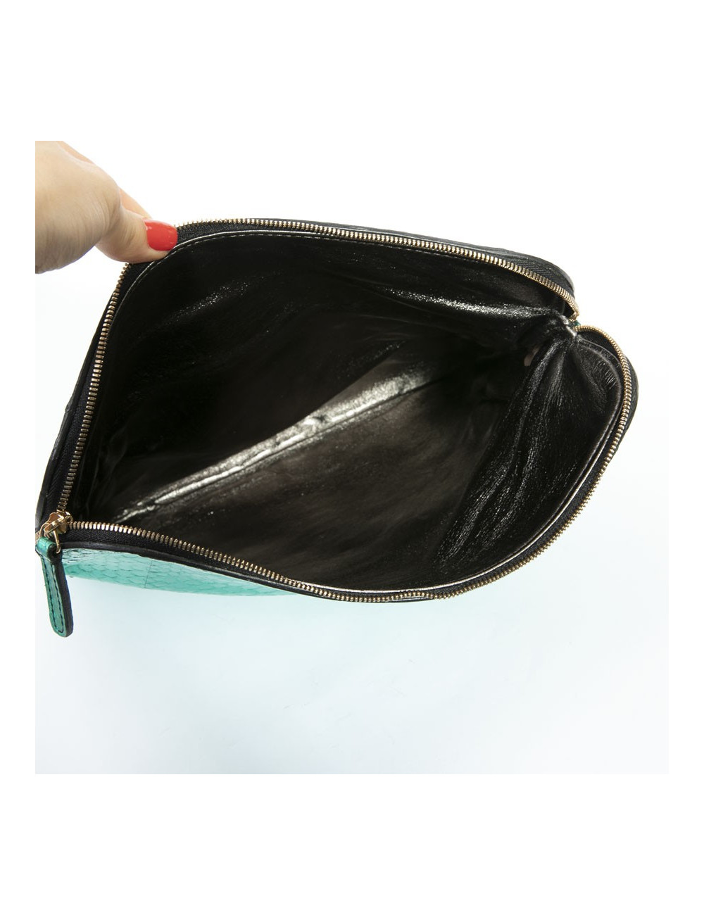 Zagliani clutch in shiny turquoise python