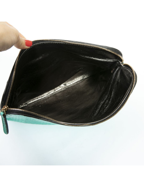 Zagliani clutch in shiny turquoise python