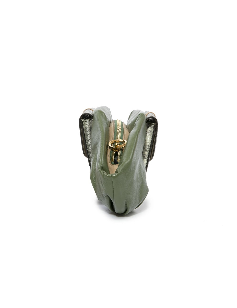 Francesca Castagnacci green leather and genuine lezard clutch 